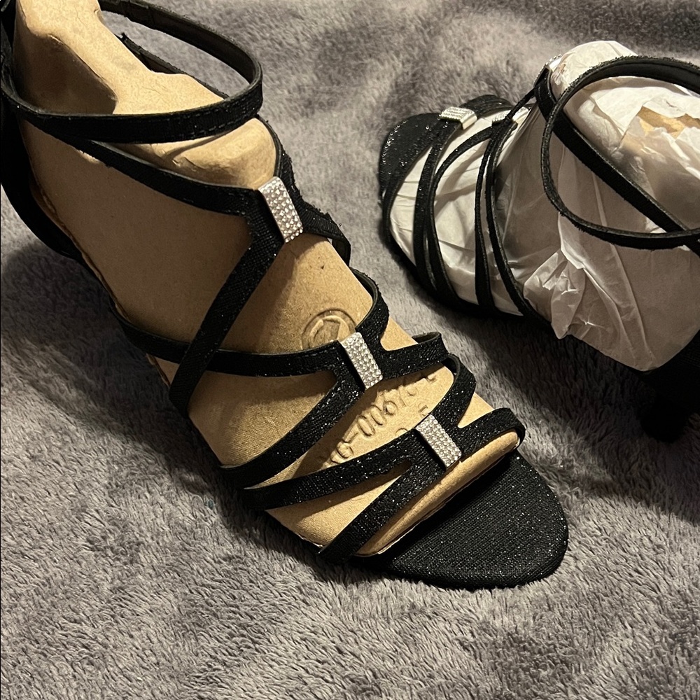 Elegant Black Strappy Heels with Sparkling Accents